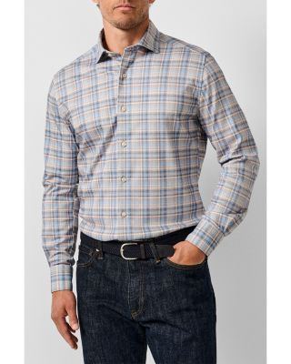 David Donahue Cotton Plaid Knit Sport Shirt