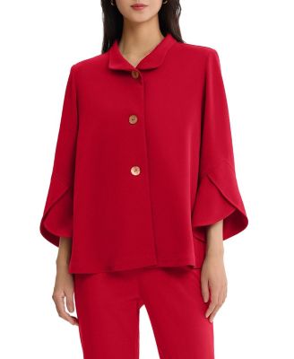 Button Front Bell Sleeve Deco Crepe Jacket