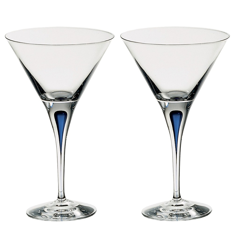 Orrefors Intermezzo Blue Set of 2 Martini Glasses
