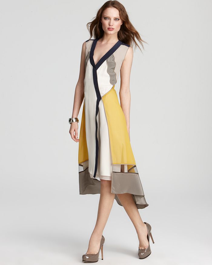 BCBGMAXAZRIA Dress - Geo Color Block V Neck | Bloomingdale's