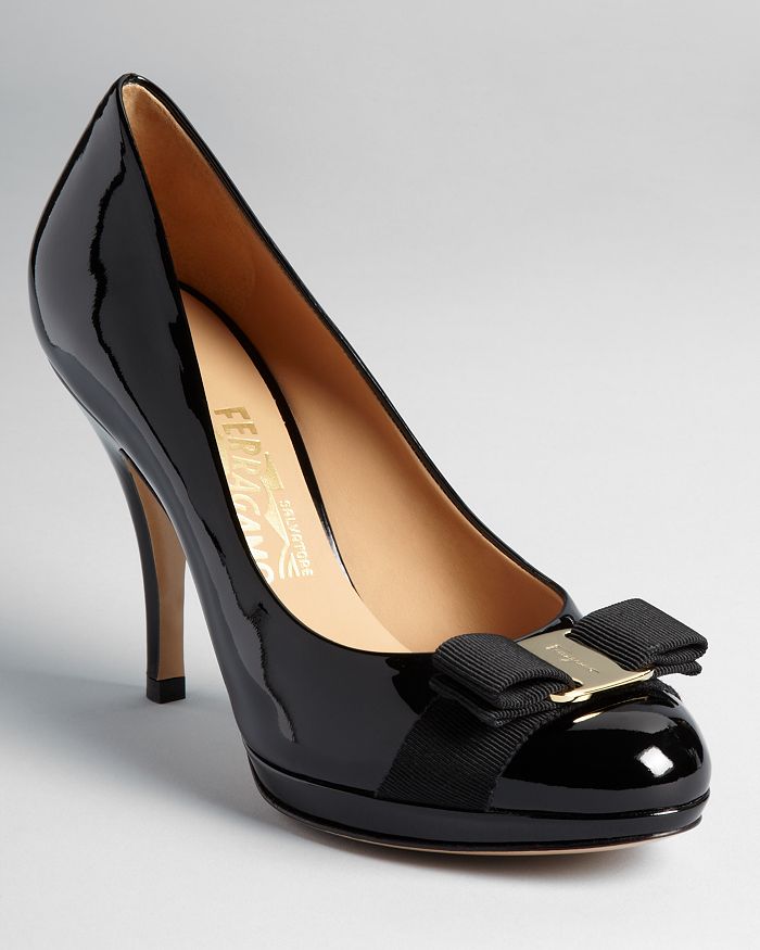 Salvador Ferragamo Boutique Bow Low Heel Pumps 8B Black Women Shoes