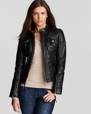 MICHAEL Michael Kors Zip Detail Moto Leather Jacket | Bloomingdale's