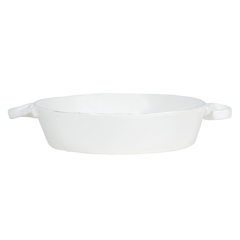Vietri Lastra Collection Handled Oval Baker In White