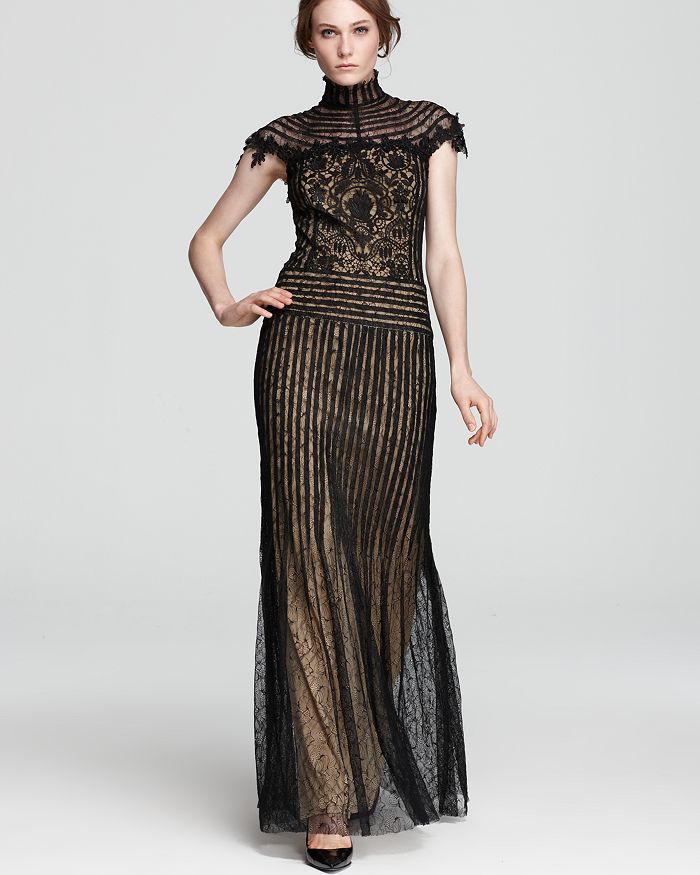 Tadashi Shoji Gown - Turtleneck Mixed Lace | Bloomingdale's