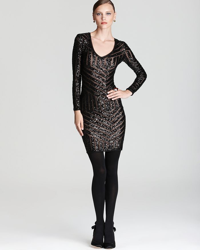 BCBGMAXAZRIA Dress Morris Sequin Fitted V Neck Bloomingdale s