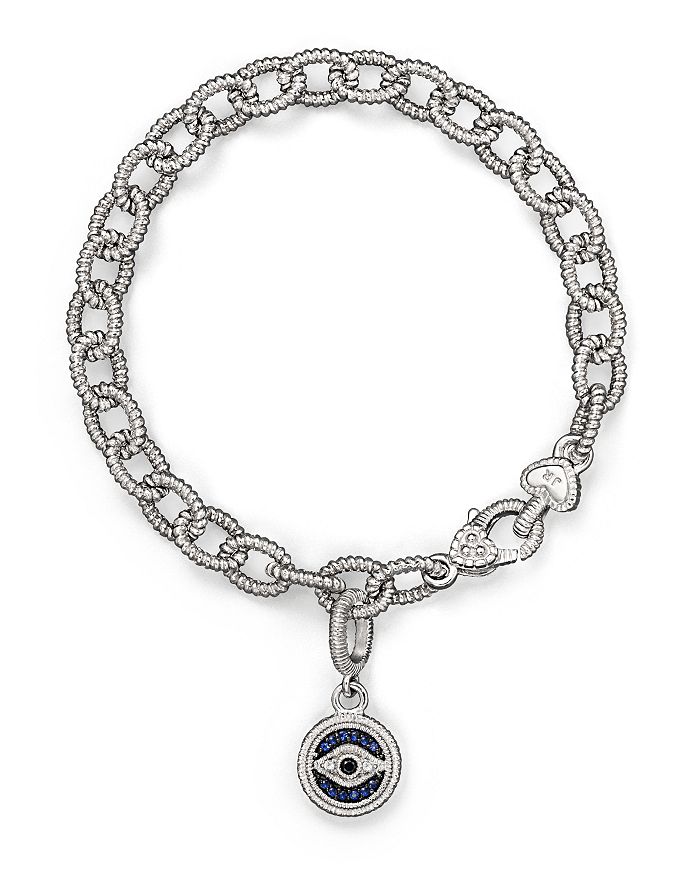 Judith Ripka Evil Eye Charm Link Bracelet with White, Black and Blue  Sapphires