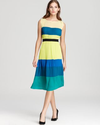 BCBGMAXAZRIA Pleated Dress - Cap Sleeve Color Block | Bloomingdale's