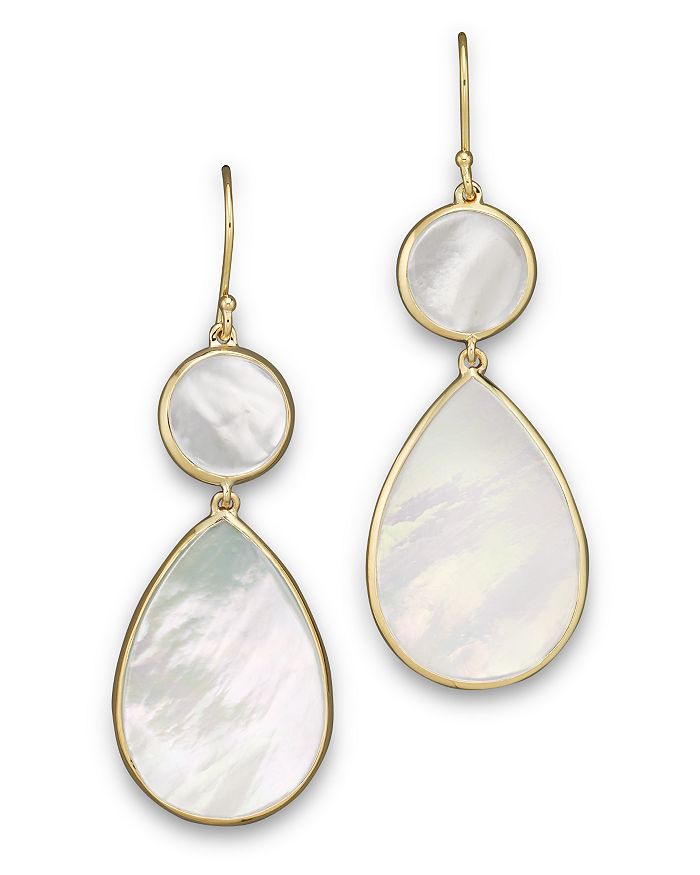 Shop Ippolita 18k Gold Polished Rock Candy 2 Drop Earrings In Mother-of-pearl In White/gold