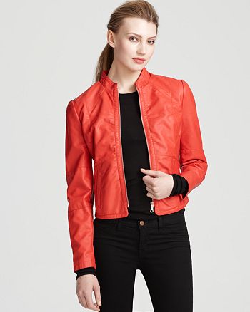 DKNY - Faux Leather Zip Front Scuba Coat