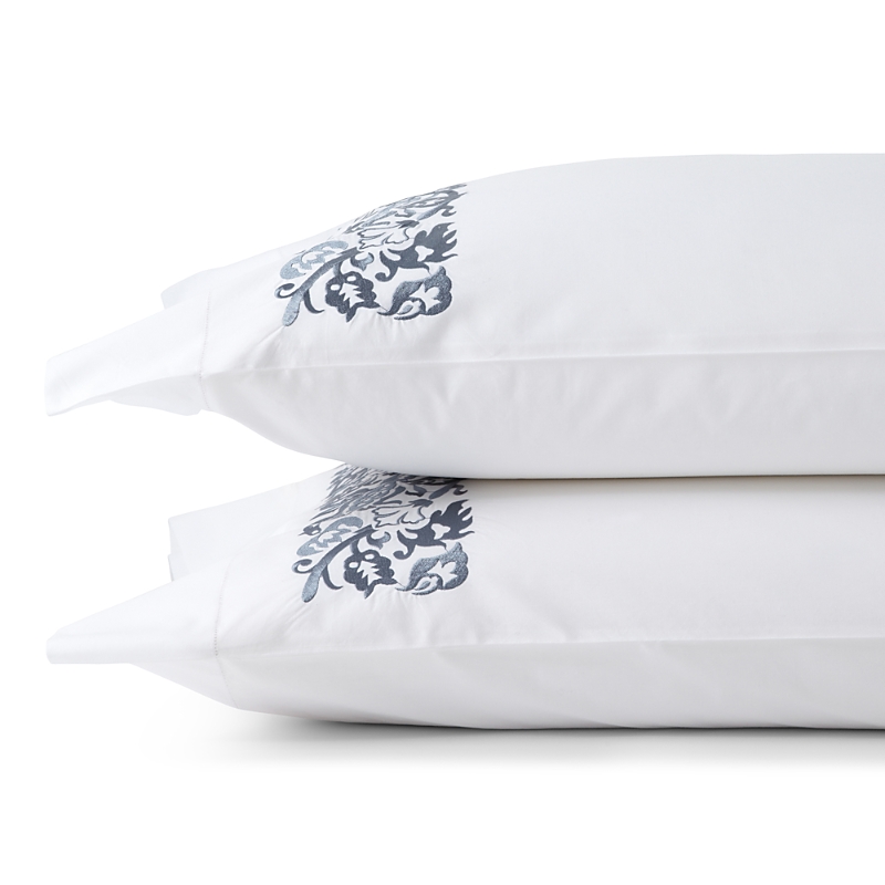 Sferra Two King 406 Thread Count Plumes Embroidered Pillowcases In Indigo Blue