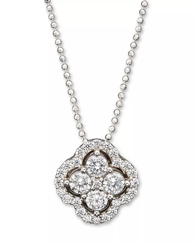 Diamond Clover Pendant Necklace in 14K White Gold, .75 tcw