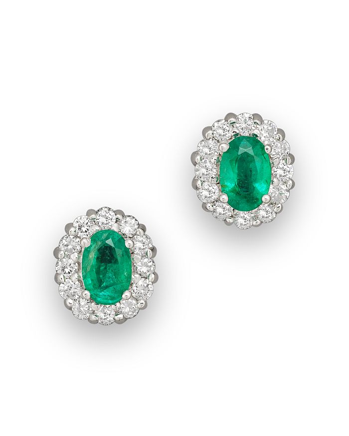 Bloomingdale's Emerald And Diamond Oval Stud Earrings In 14k White Gold - 100% Exclusive In Multi