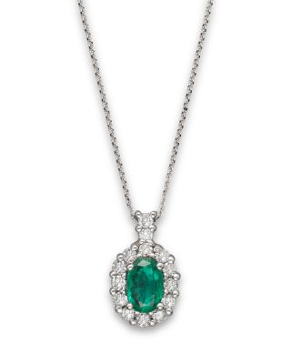Emerald and Diamond Oval Pendant in 14K White Gold - Exclusive