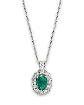 Bloomingdale's - Emerald and Diamond Oval Pendant in 14K White Gold, .25 ct. t.w. - 100% Exclusive