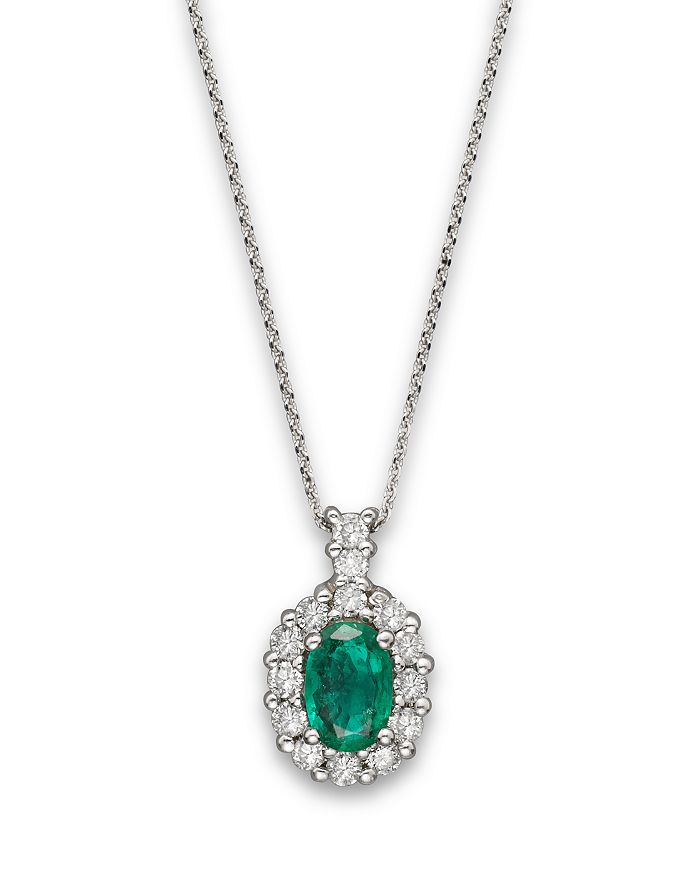 Bloomingdale's Emerald And Diamond Oval Pendant In 14k White Gold, .25 Ct. T.w. - 100% Exclusive In Multi