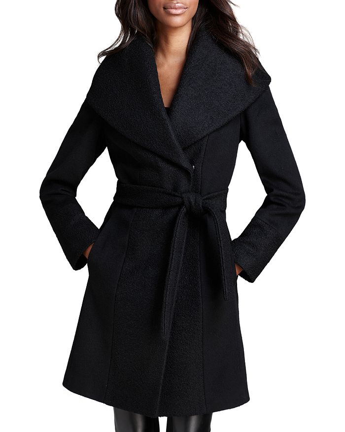 Calvin Klein Color-blocked Wool-blend Wrap Coat In Black