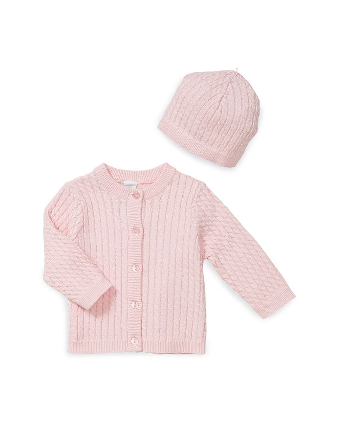 Little Me Girls' Cable-knit Cardigan & Hat - Baby In Light Pink