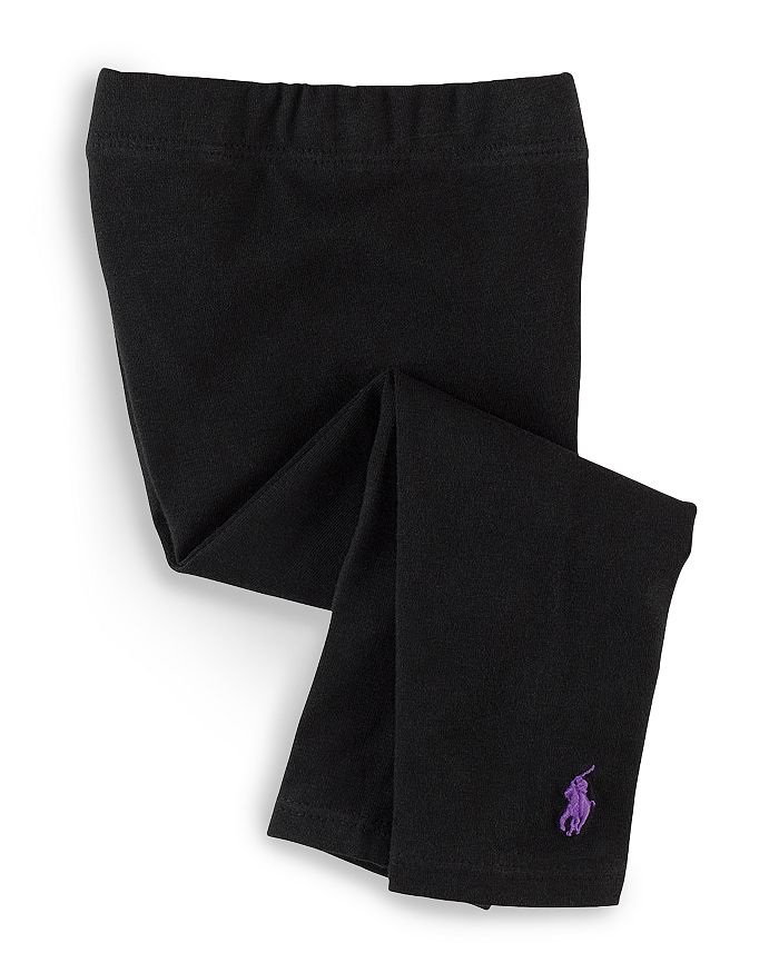 Ralph Lauren Polo  Girls' Stretch Cotton Leggings - Little Kid In Black/purple Pony