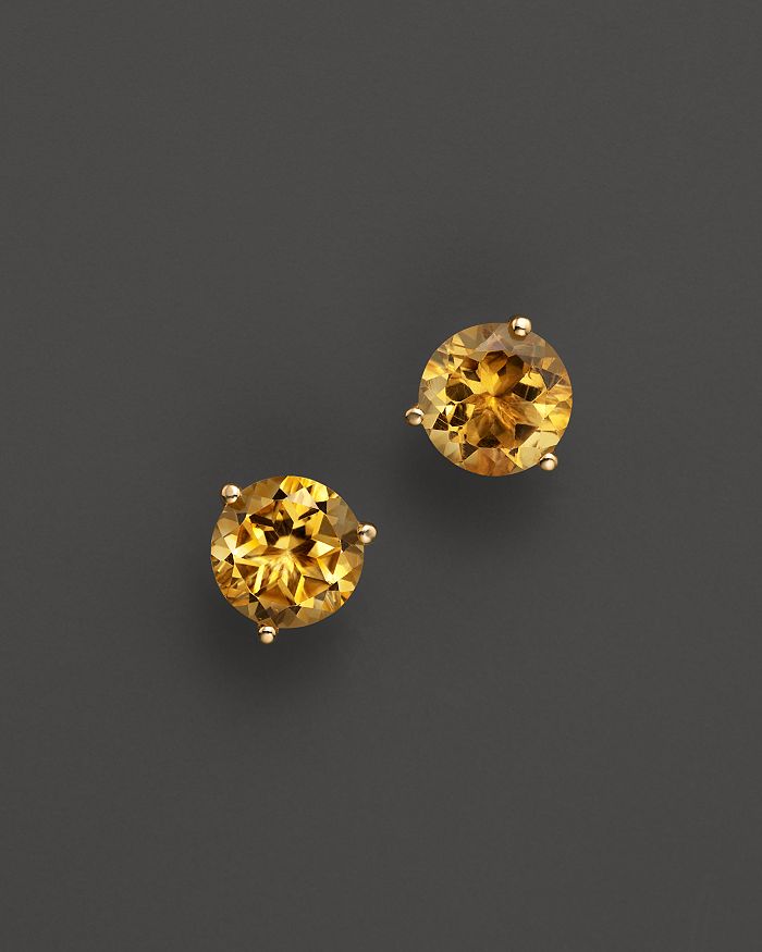 Bloomingdale's Citrine Round Stud Earrings In 14k Yellow Gold - 100% Exclusive In Orange