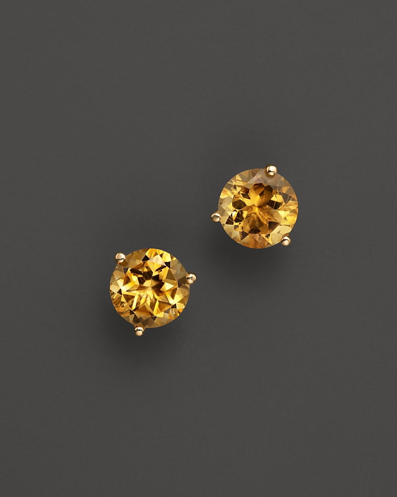 Bloomingdale's Citrine Round Stud Earrings In 14k Yellow Gold - Exclusive In Orange