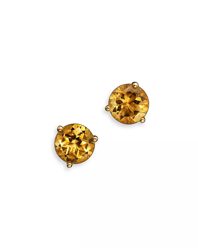 Citrine Round Stud Earrings in 14K Yellow Gold
