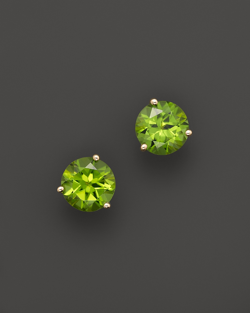 Bloomingdale's Peridot Round Earrings In 14k Yellow Gold - Exclusive In Green