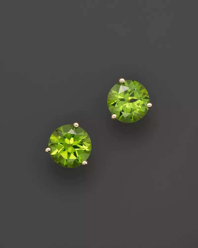 Peridot Round Earrings in 14K Yellow Gold
