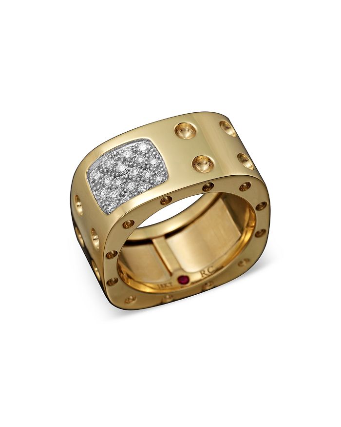 ROBERTO COIN 18K YELLOW GOLD POIS MOI DIAMOND DOUBLE ROW SQUARE RING,888530AJ65X0