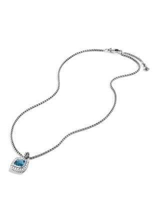 Petite Albion&reg; Pendant Necklace in Sterling Silver with Blue Topaz and Diamonds, 7mm