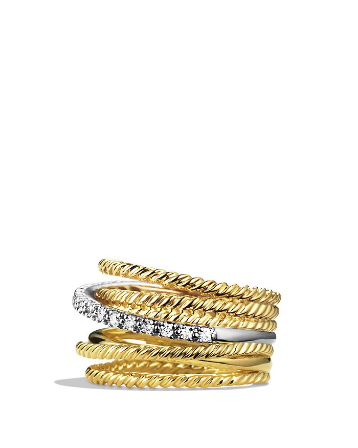 David Yurman Crossover Wide Ring With Diamonds In Gold In White/gold