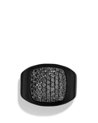 Men's Pav&eacute; Signet Ring with Black Diamonds