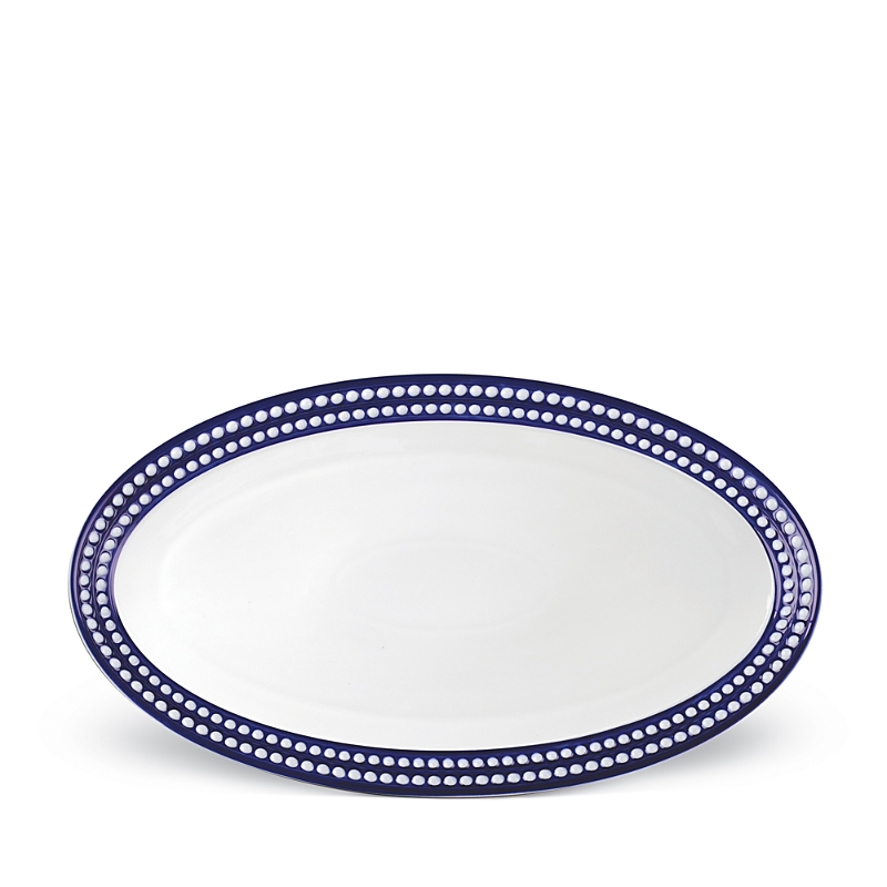 L'objet Perlee Bleu Oval Platter, Large In Blue/white