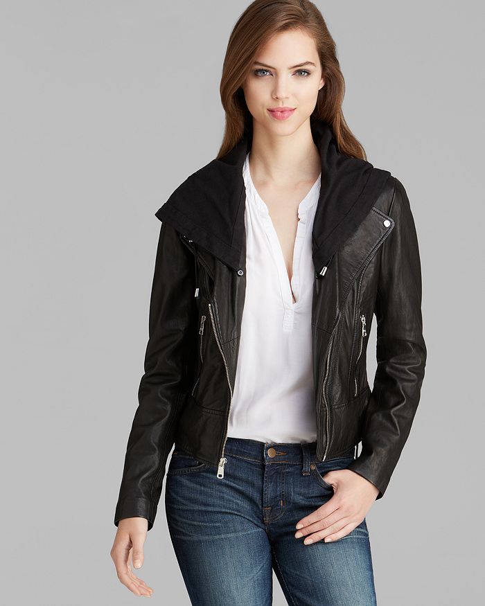 Marc New York Jacket - Violet Asymmetric Leather Moto Hooded ...