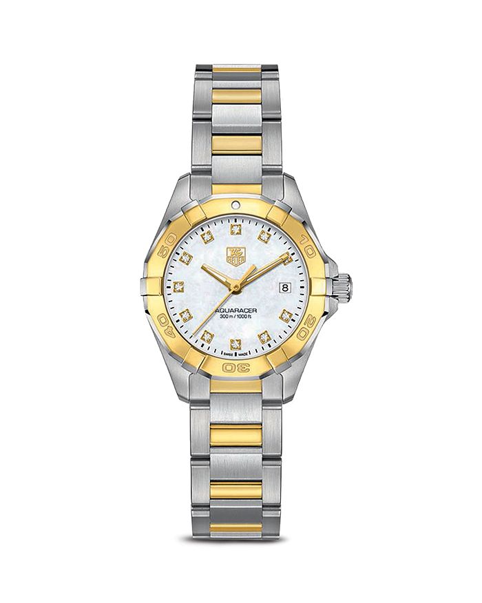 TAG HEUER AQUARACER 300M QUARTZ STAINLESS STEEL AND 18K YELLOW GOLD WATCH WITH DIAMONDS, 27MM,WAY1451.BD0922