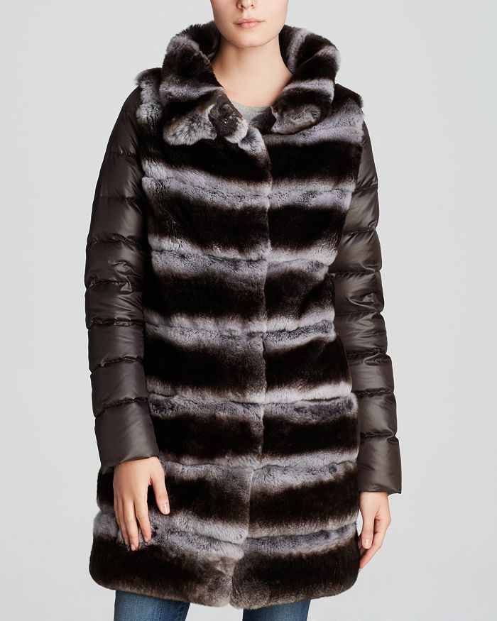 Maximilian Furs Maximilian Rabbit Fur Coat with Quilted Down Sleeves ...