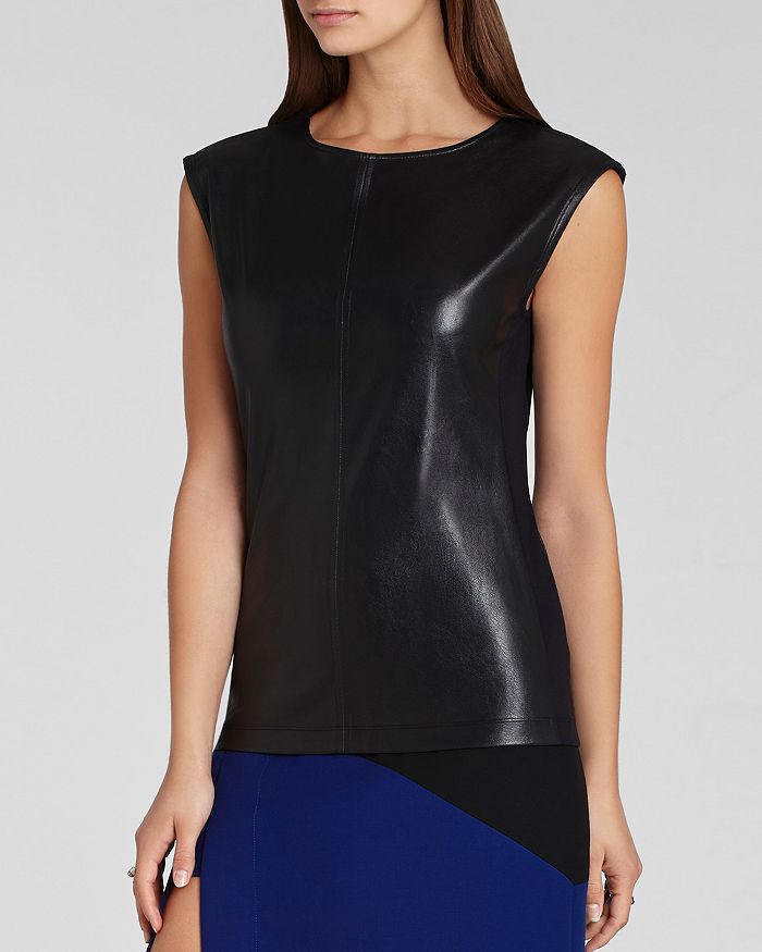 Bcbg one shoulder 2025 faux leather top