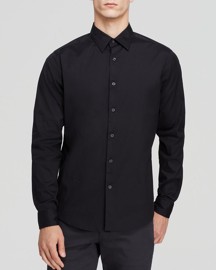 Theory Sylvain Mens Poplin Tab Collar Button-down Shirt In Black