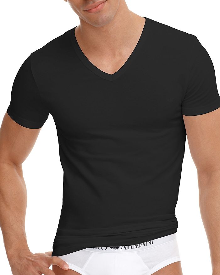 Emporio Armani Stretch Cotton V-neck T-shirt In Black