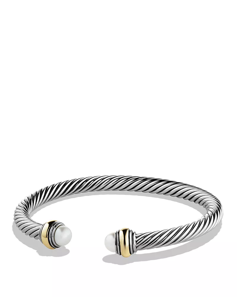 David Yurman Cable Classic Bracelet with Cultured Freshwater Pearl and 14K Gold, 5mm