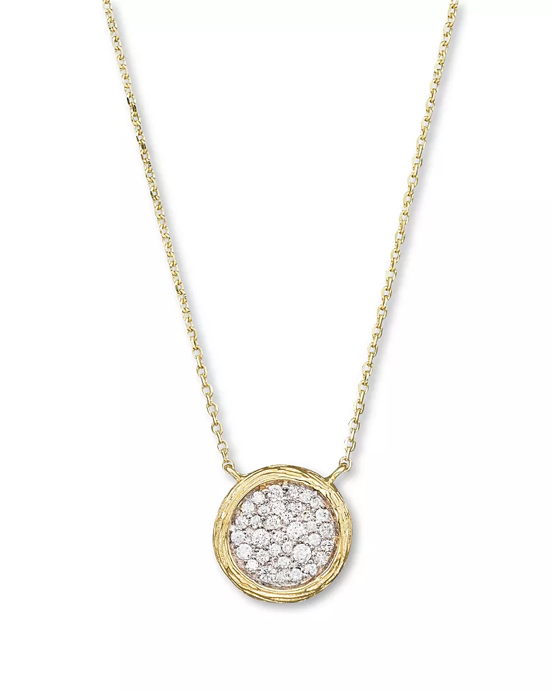Pave Diamond Circle Pendant Necklace in 14K Yellow Gold, 0.35 tcw