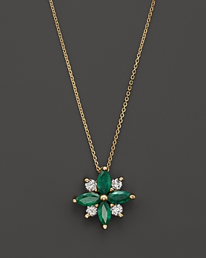 Emerald and Diamond Flower Pendant Necklace in 14K Yellow Gold, 18 - 100% Exclusive