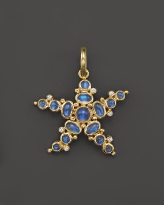 Temple St. Clair 18K Yellow Gold Medium Sea Star Pendant with Royal Blue Moonstone and Diamonds