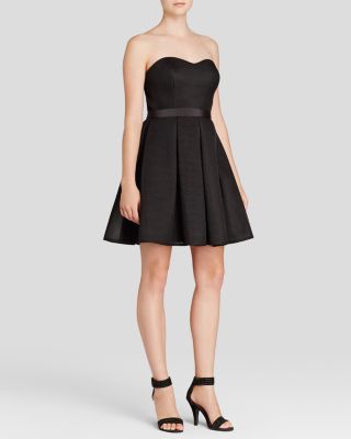 AQUA - Dress - Strapless Bonded Mesh Fit and Flare - Exclusive