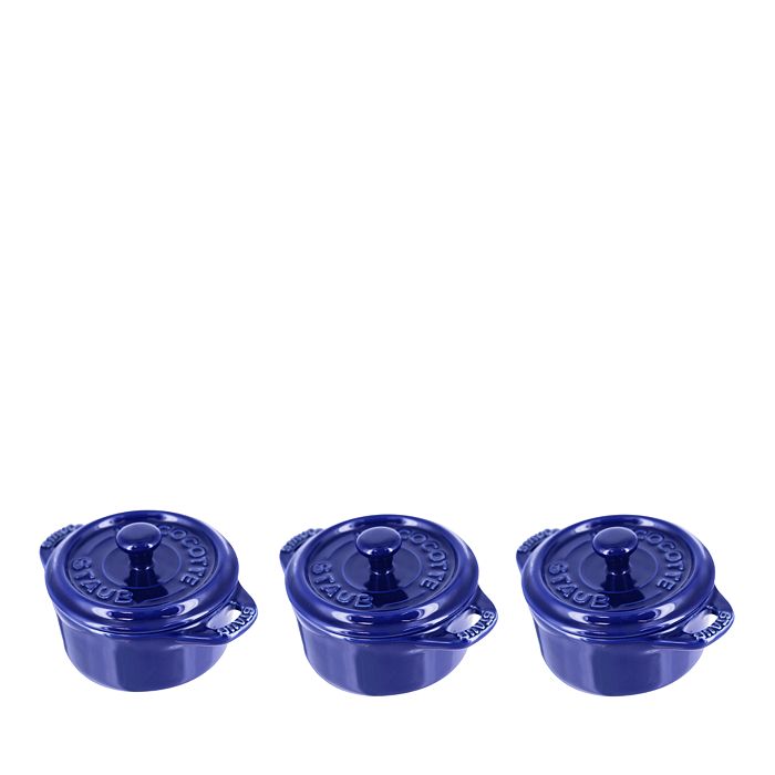 Staub Round Mini 4 Cocotte, Set Of 3 In Dark Blue