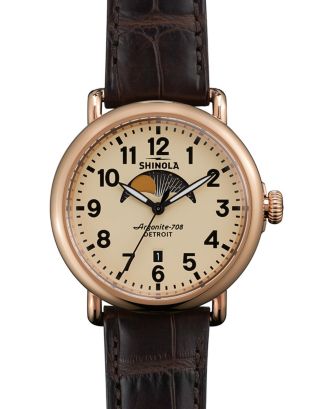 Shinola Runwell Moon Phase Ladies Watch 36mm Argonite 708 Blue dial blush strap Shinola THE RUNWELL MOON PHASE (S0120001111) main image 4