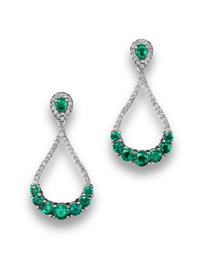 Bloomingdale's - Emerald and Diamond Drop Earrings in 14K White Gold&nbsp;- 100% Exclusive