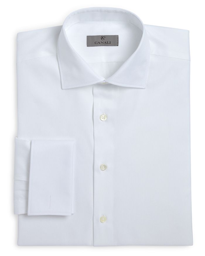 Canali Herringbone French Cuff Classic Fit Dress Shirt In White