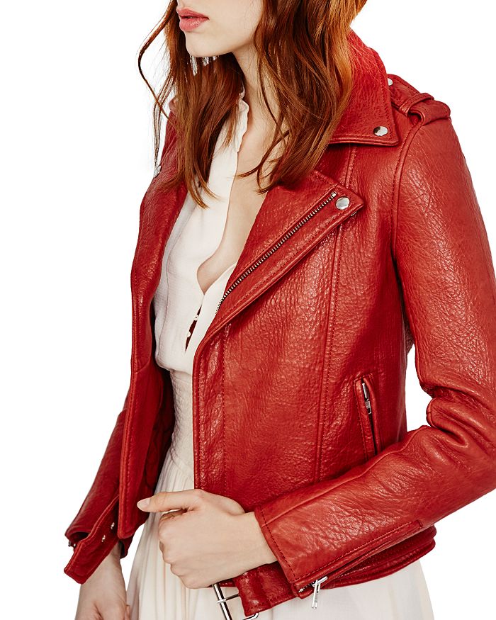 Maje red leather jacket hot sale