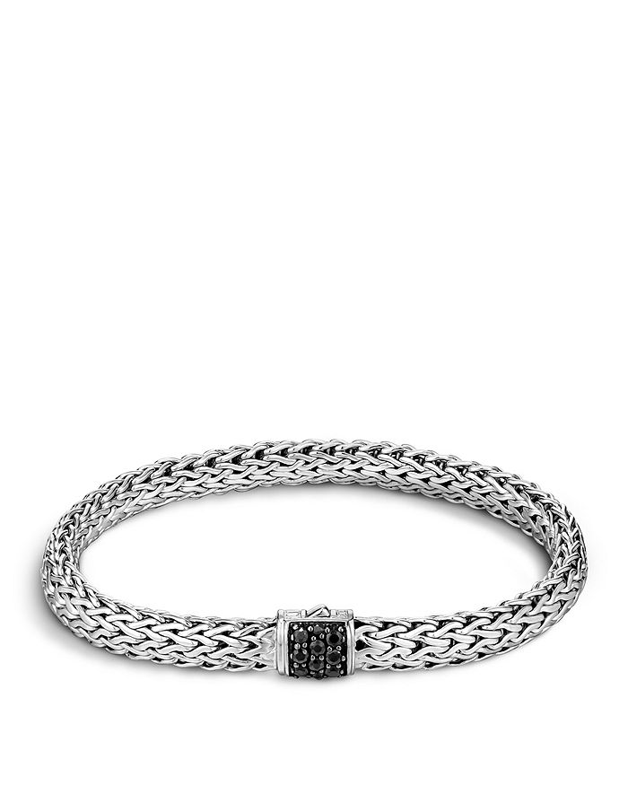 Shop John Hardy Classic Chain Sterling Silver Lava Small Bracelet With Black Sapphire In Black/silver