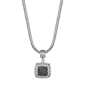 John Hardy Sterling Silver Classic Chain Medium Square Pendant with Black Sapphire